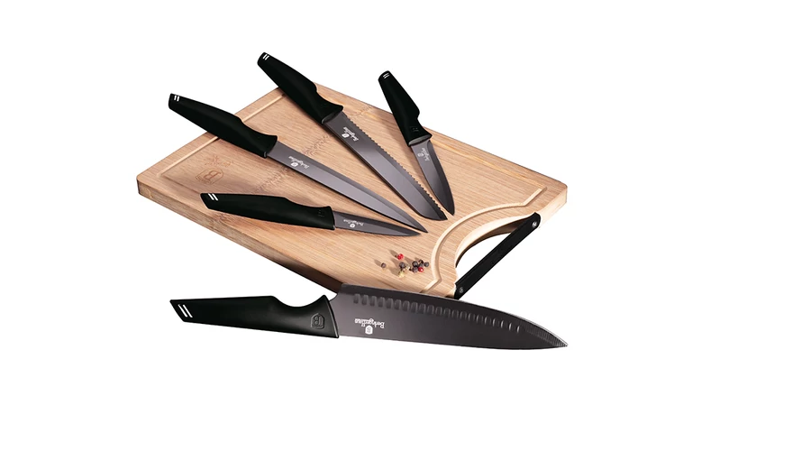 Berlinger Haus Black Silver 6 r�szes k�sk�szlet bambusz v�g�deszk�val